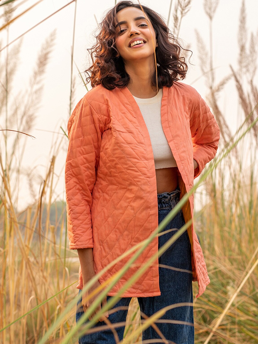 

Zanaash Organic Cotton Open Front Jacket, Peach