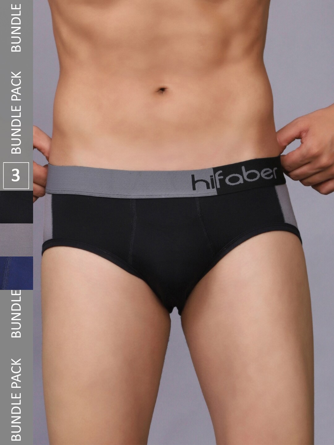 

Hifaber Men Pack Of 3 Anti-Bacterial Hipster Briefs H0674 + H0674 + H0676_S, Black