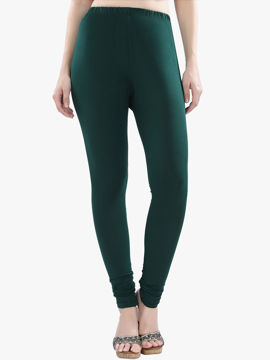 

TRASA Stretchable 4 Way Stretchable Slim Fit Cotton Churidar Leggings, Green