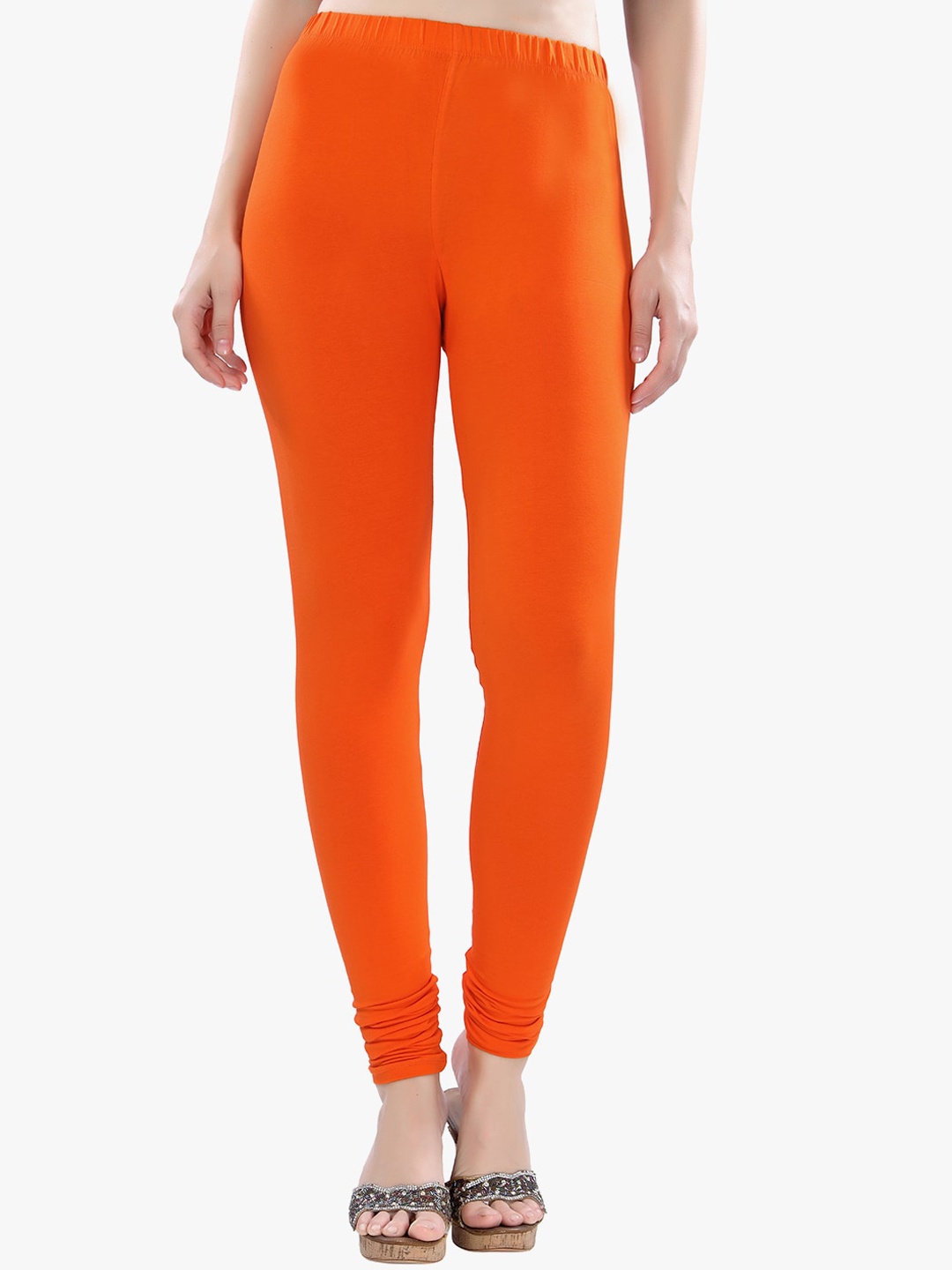 

TRASA Cotton Slim-Fit Churidar-Length Leggings, Orange