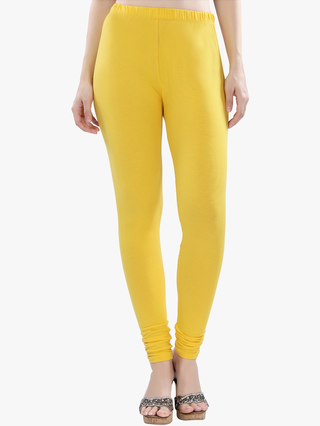 

TRASA Cotton Slim-Fit Churidar-Length Leggings, Yellow