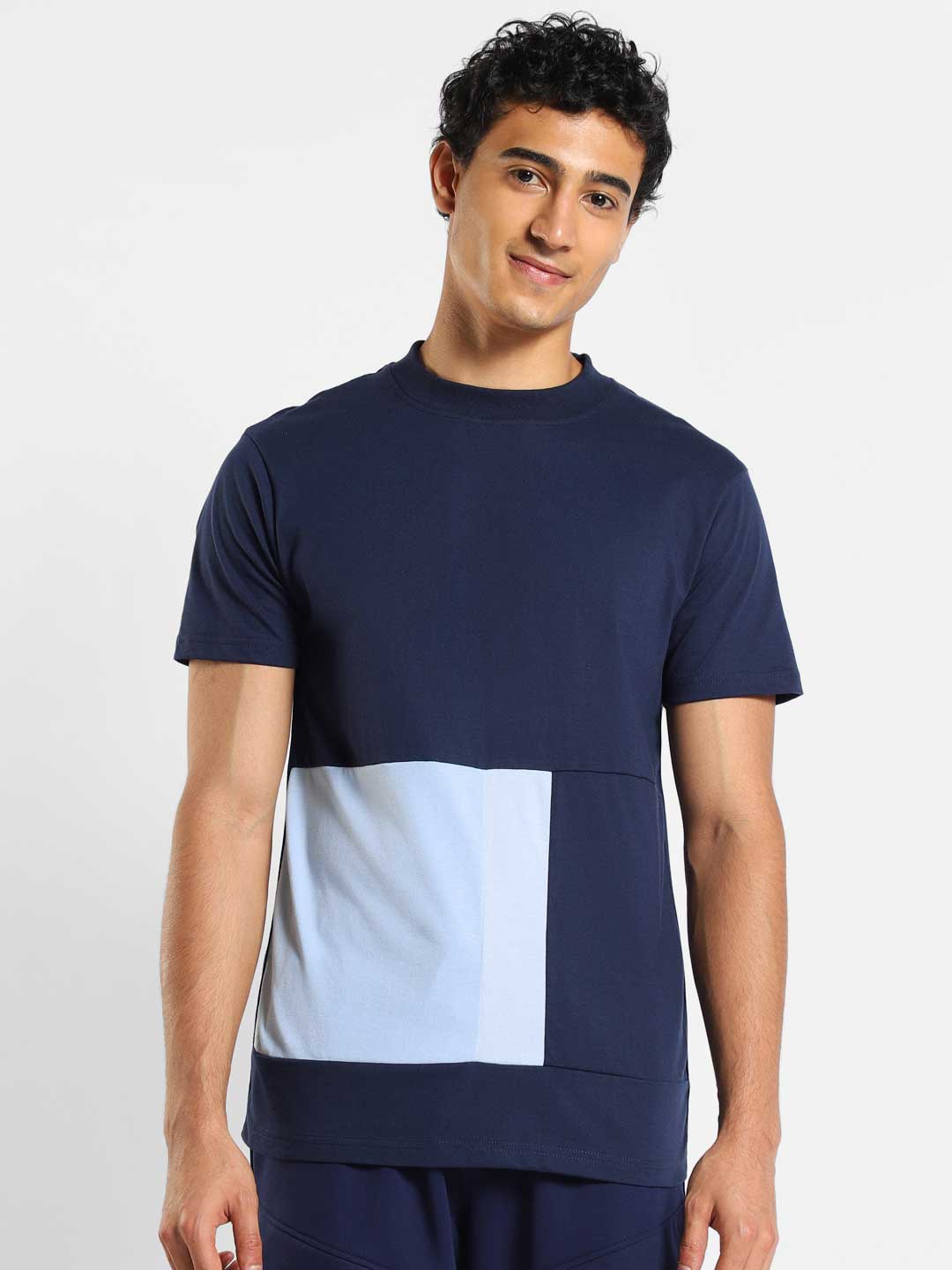 

NOBERO Colourblocked Cotton T-Shirt, Navy blue