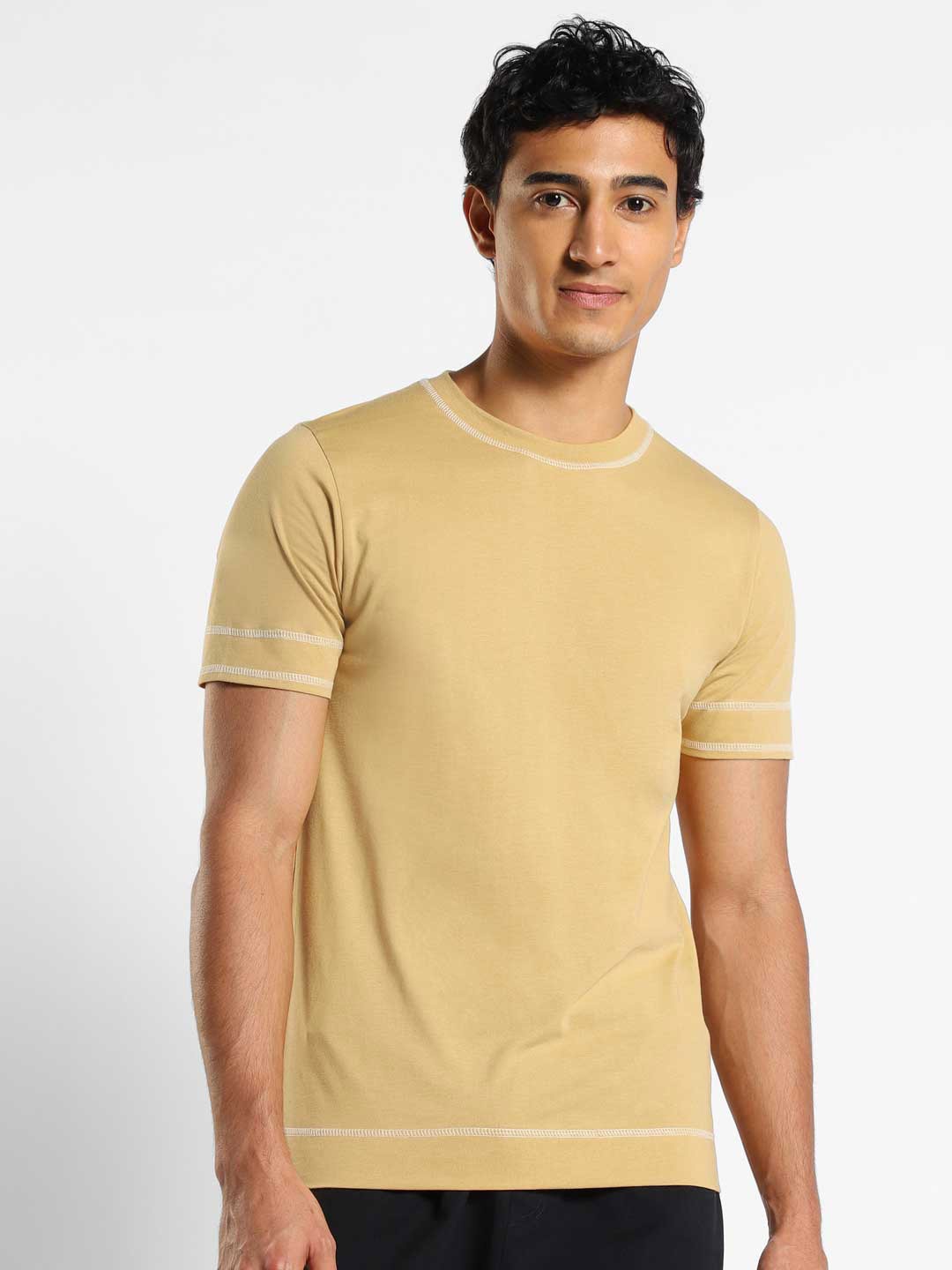 

NOBERO Round Neck Cotton T-Shirt, Tan