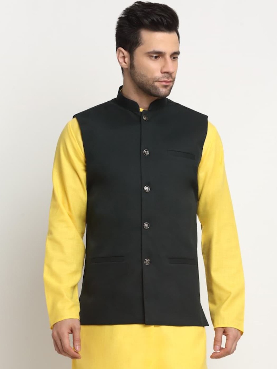 

KRAFT INDIA Mandarin Collar Pure CottonCotton Nehru Jackets, Green