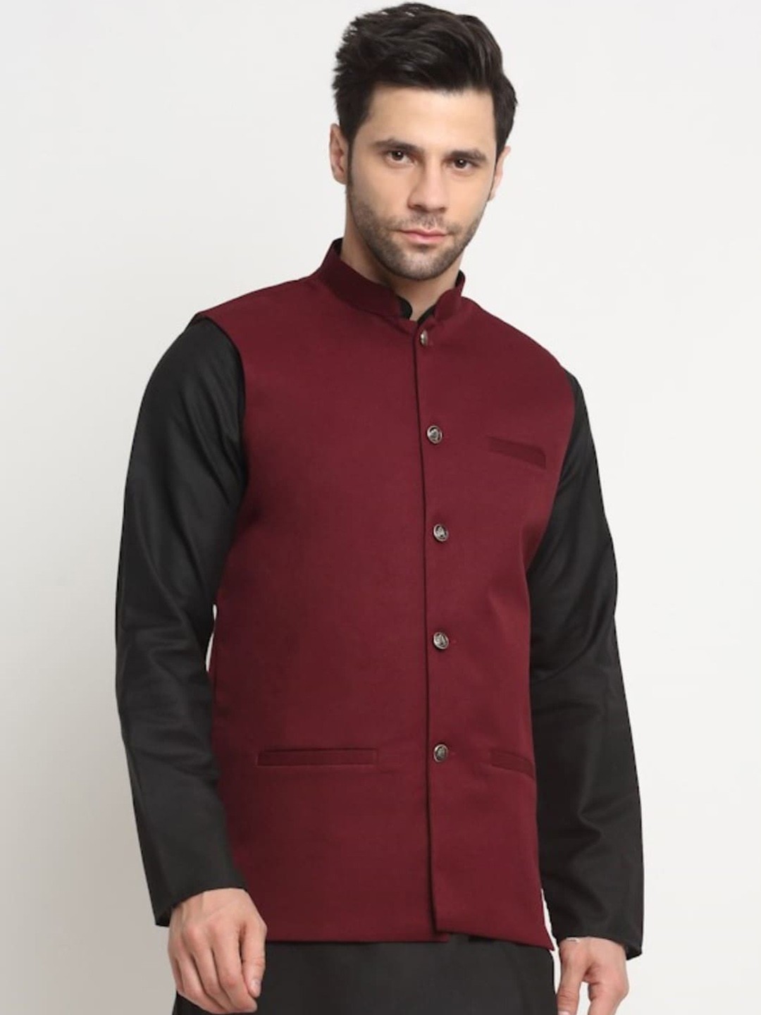 

KRAFT INDIA Mandarin Collar Nehru Jacket, Maroon