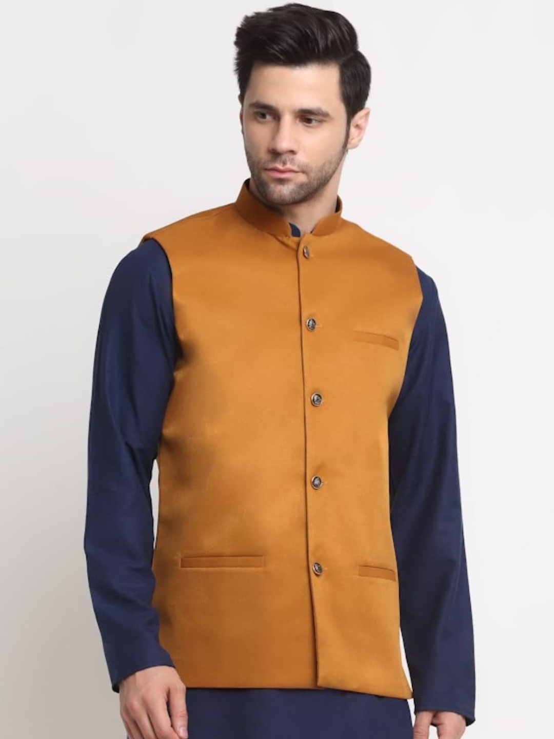 

KRAFT INDIA Mandarin Collar Nehru Jacket, Mustard