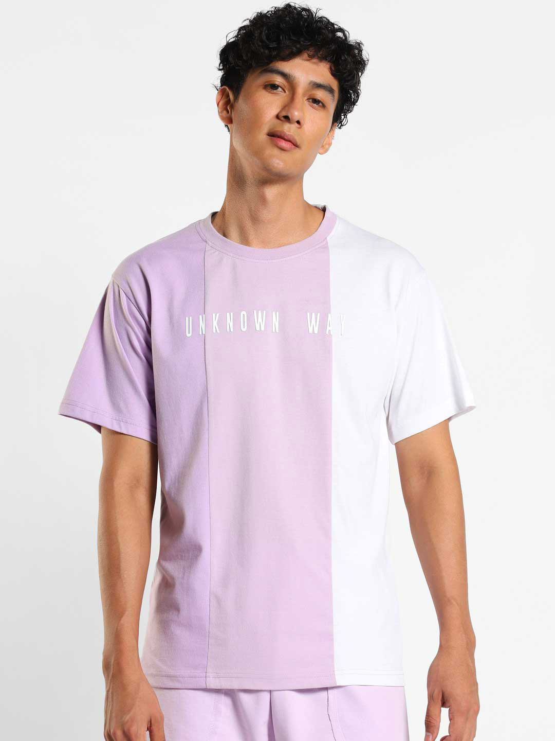 

NOBERO Colourblocked High Neck Cotton T-Shirt, Lavender