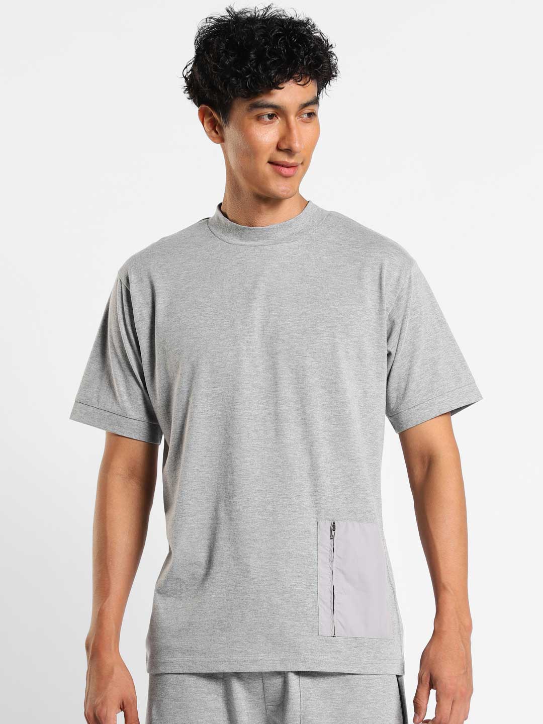 

NOBERO High Neck Cotton T-Shirt, Grey