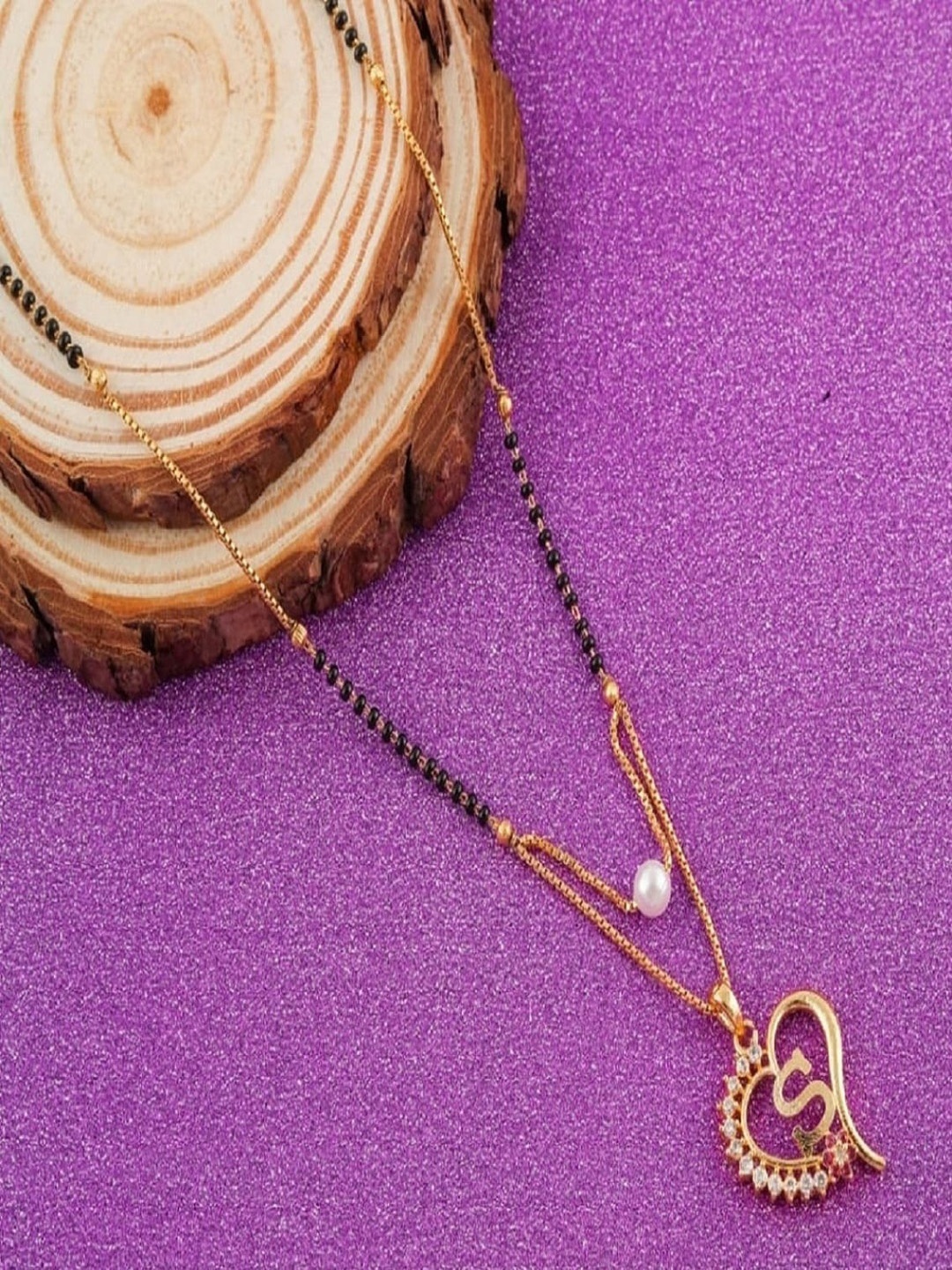 

JEWEL WORLD Gold Plated Black Beaded S-Letter Mangalsutra