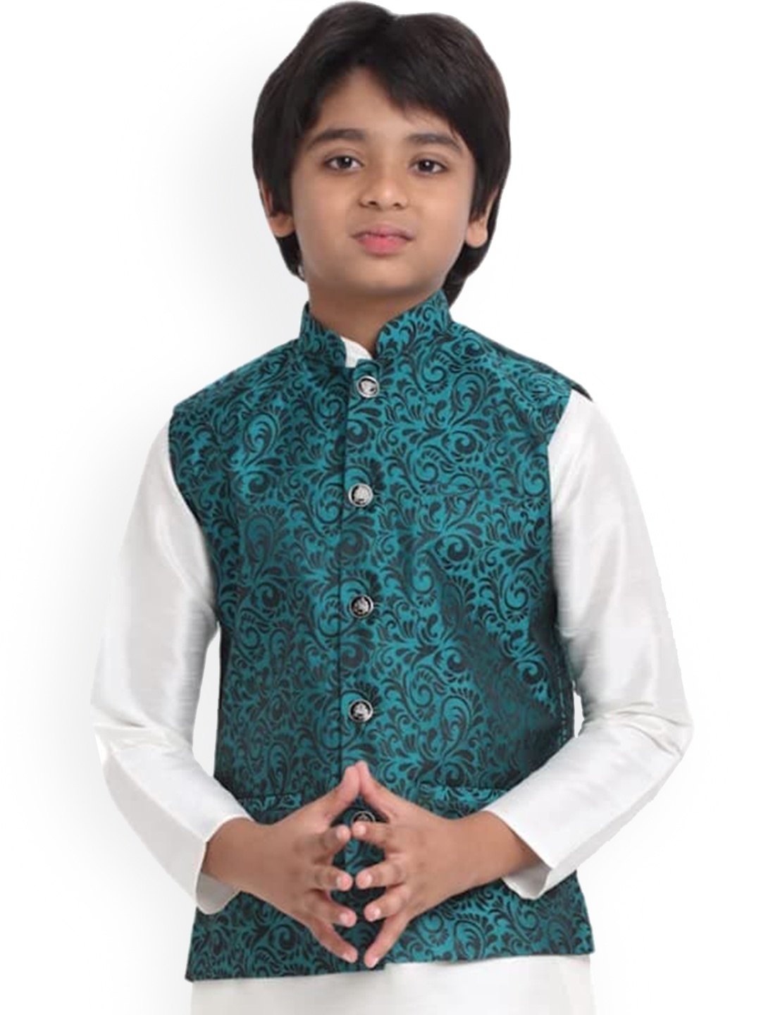 

KRAFT INDIA Boys Woven Design Nehru Jacket, Green