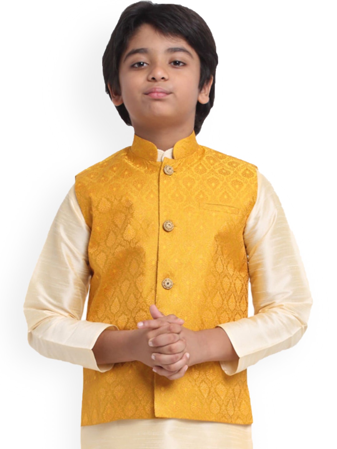 

KRAFT INDIA Boys Woven Design Nehru Jacket, Yellow