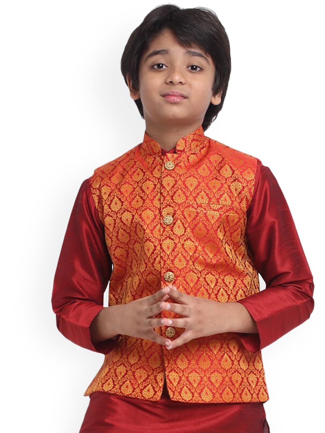 

KRAFT INDIA Boys Woven Design Nehru Jacket, Red