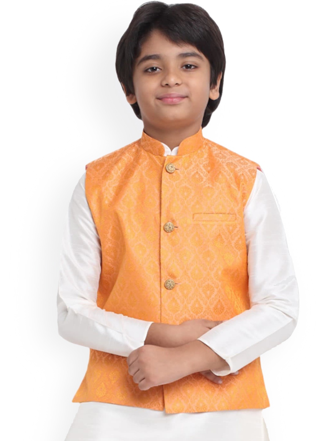 

KRAFT INDIA Boys Ethnic Motifs Woven Design Jacquard Nehru Jacket, Peach