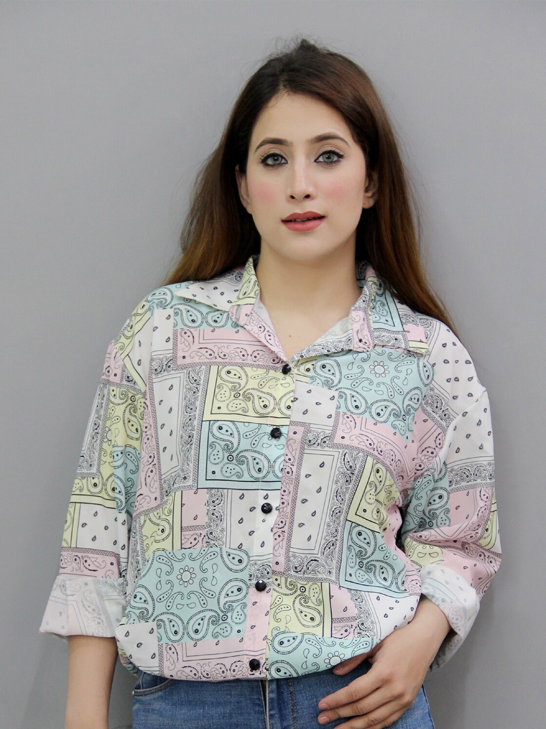 

CRAZEVILLA Smart Semi Sheer Printed Casual Shirt, White