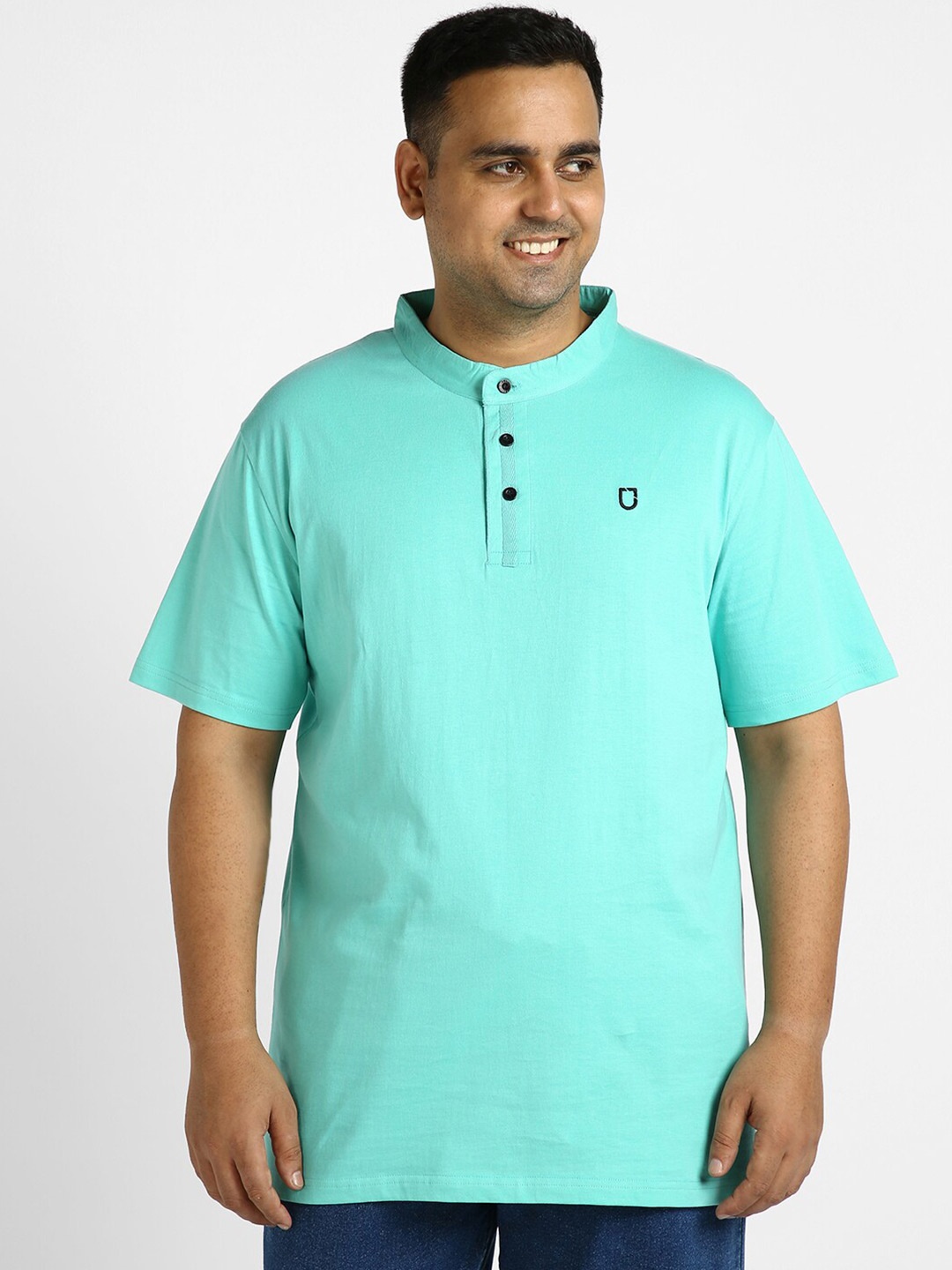 

Urbano Plus Mandarin Collar Pure Cotton T-shirt, Green