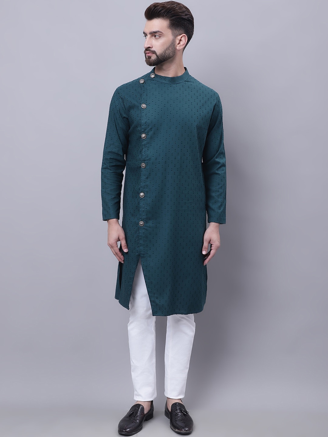 

even Mandarin Collar Asymmetric Kurta, Green