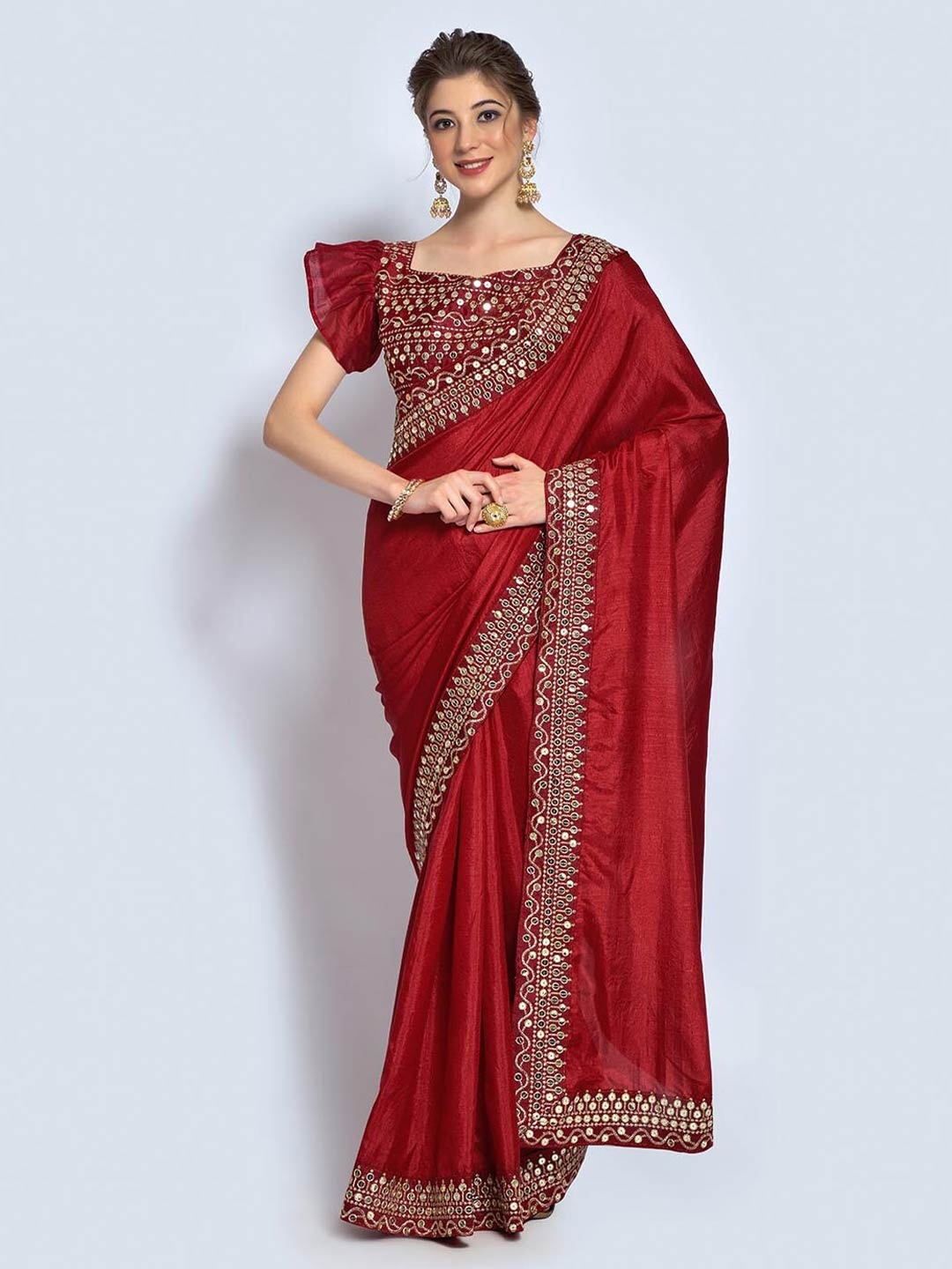 

Mitera Maroon Embroidered Sequinned Saree