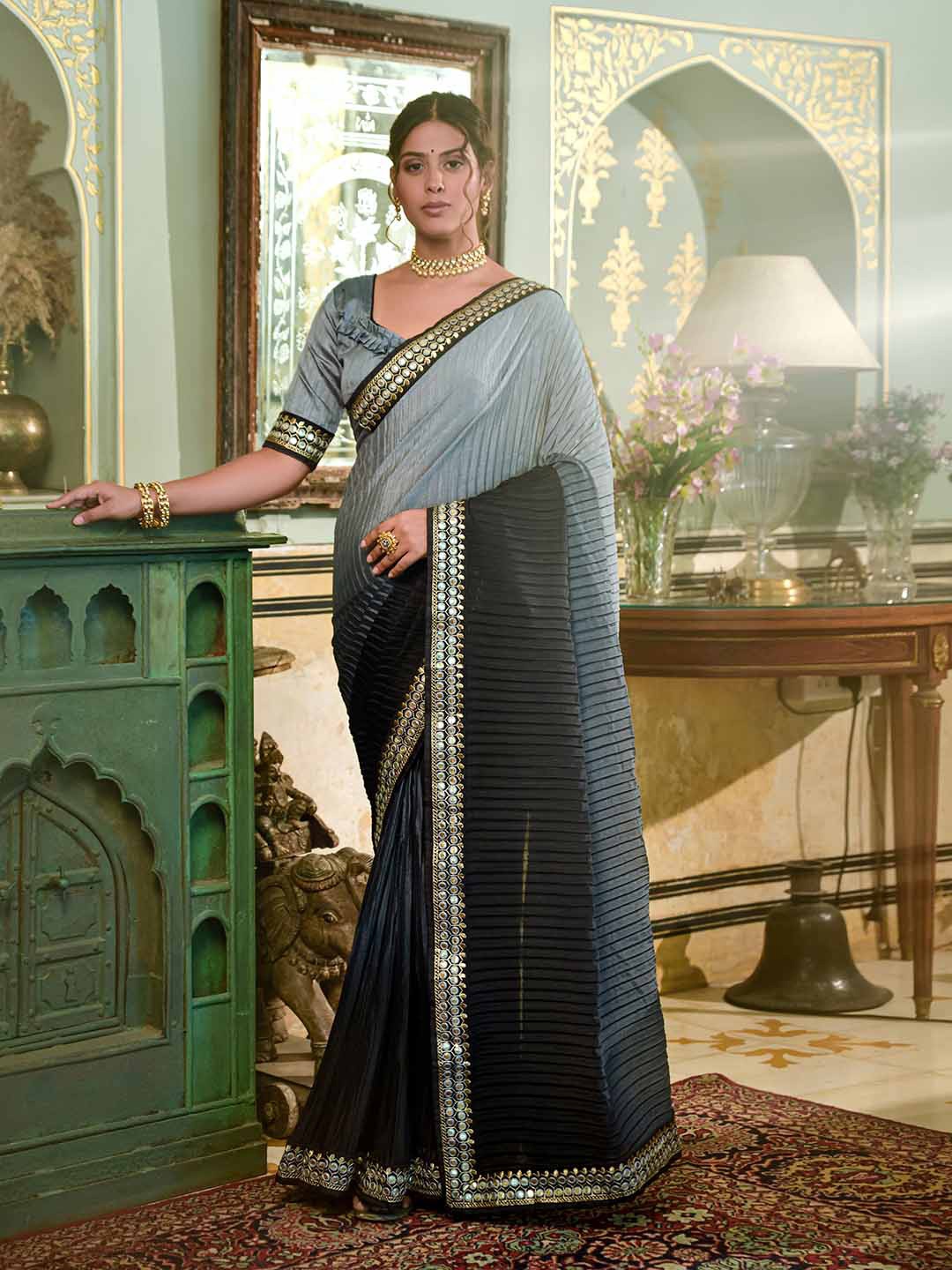 

Mitera Black Mirror Work Saree