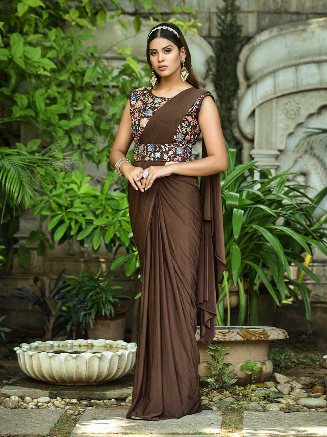 

Mitera Brown Ready to Wear Saree