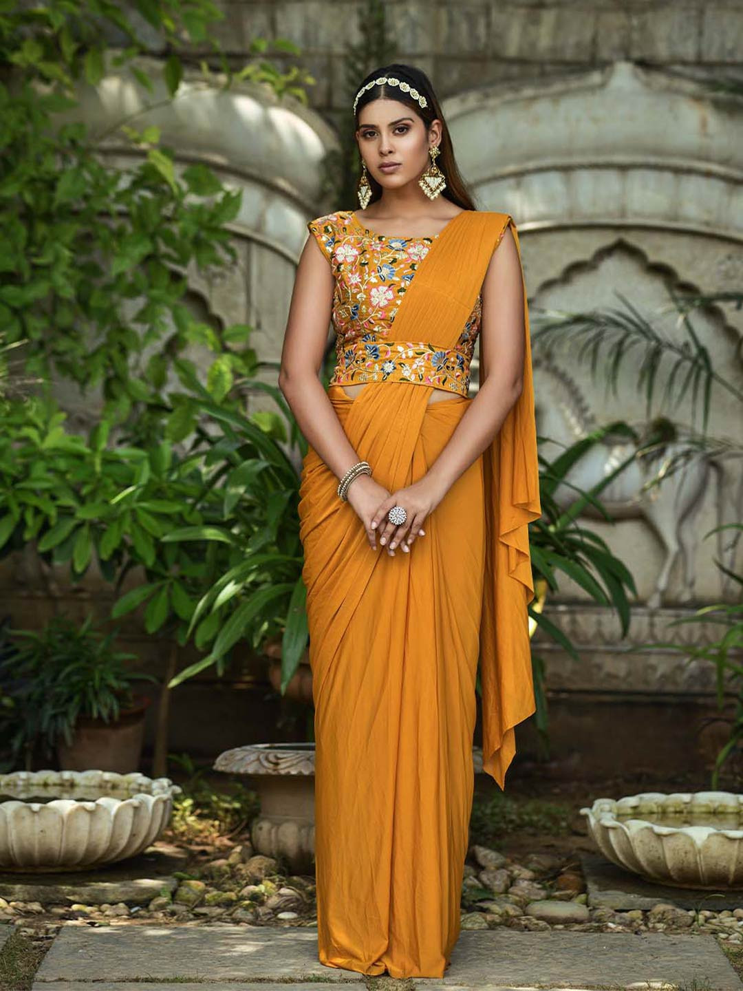 

Mitera Mustard Yellow Ready to Wear Saree