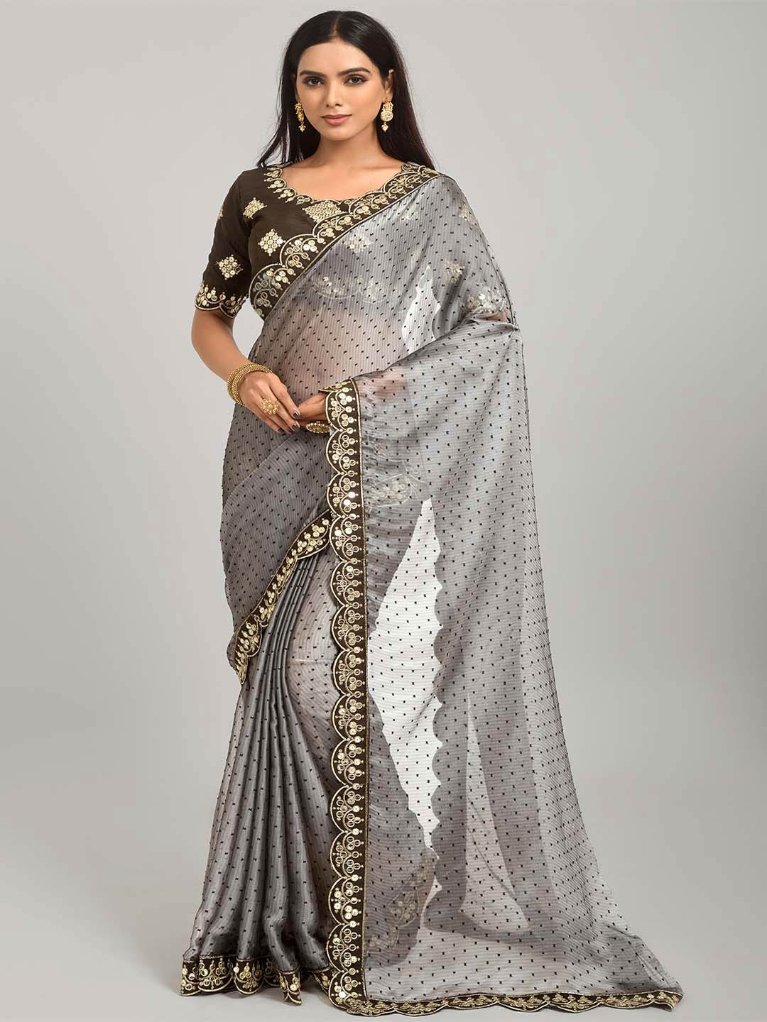 

Mitera Grey Woven Design Mirror Work Saree