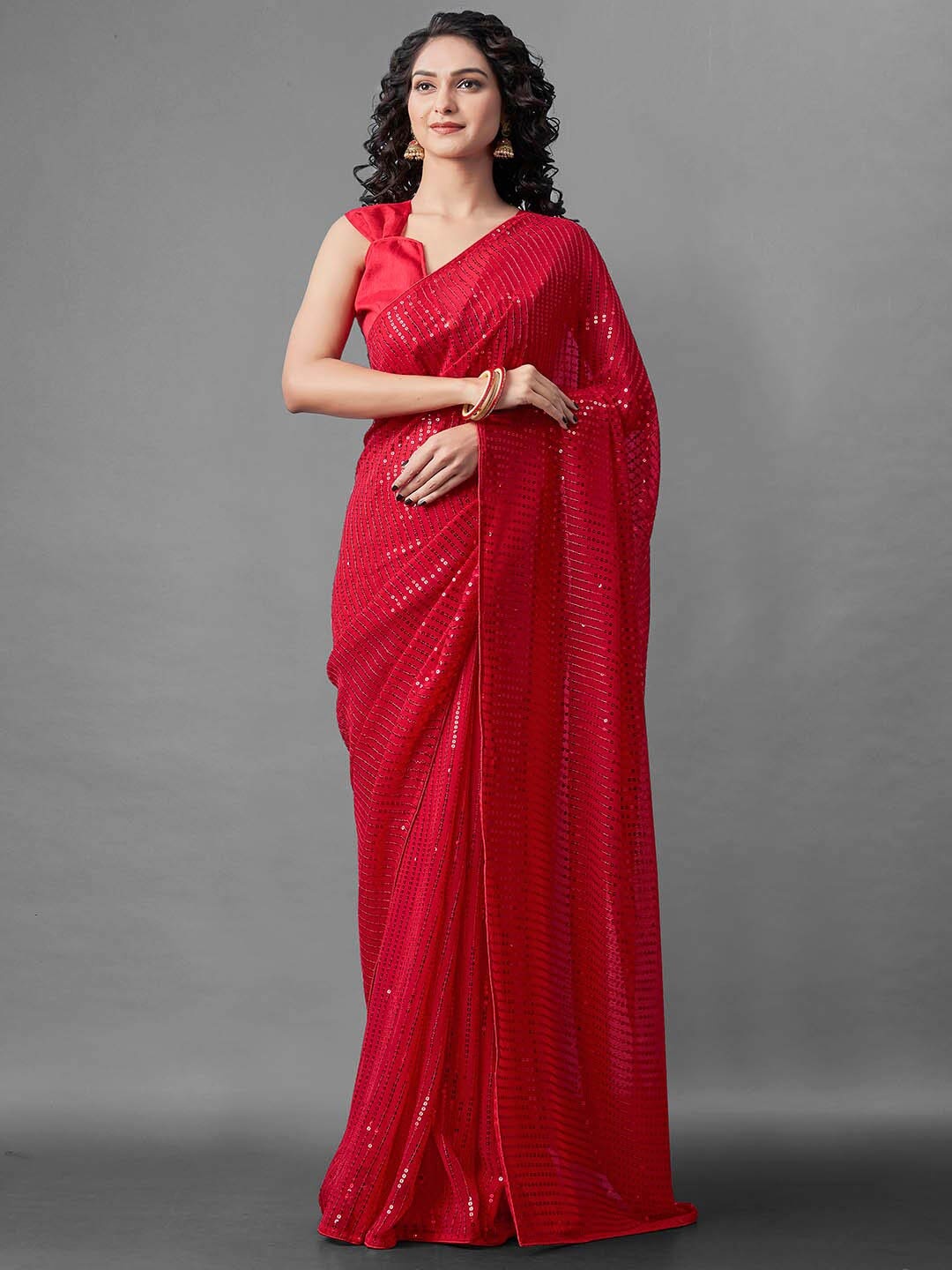 

Mitera Red Embellished Sequinned Saree