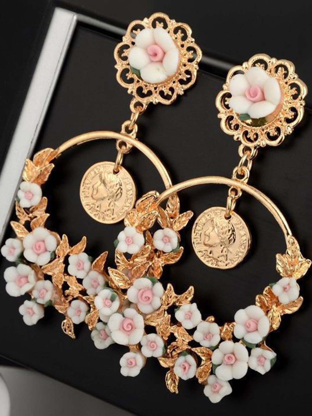 

Crunchy Fashion Gold-Plated Enamelled Floral Drop Earrings
