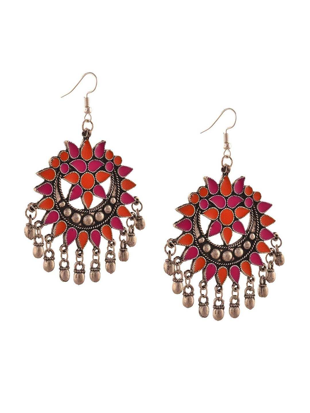 

Crunchy Fashion Rhodium-Plated Flower Drop & Dangler Drop Earrings, Bronze