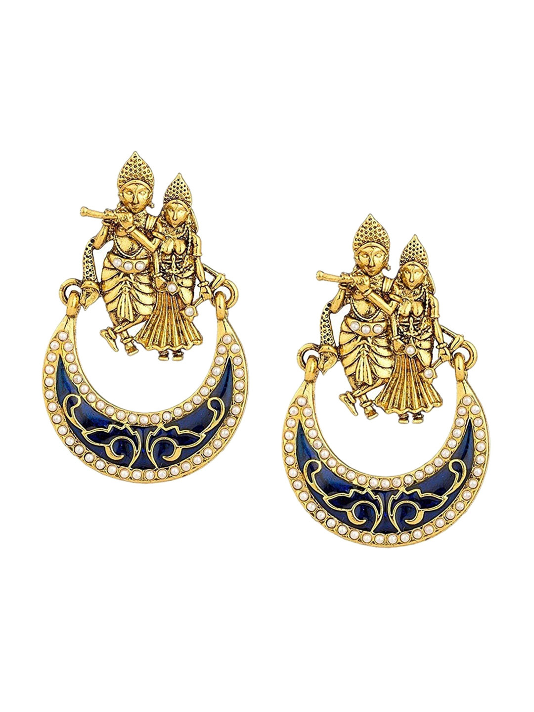 

Crunchy Fashion Gold-Plated Crescent Shaped Radha Krishna Drop Earrings