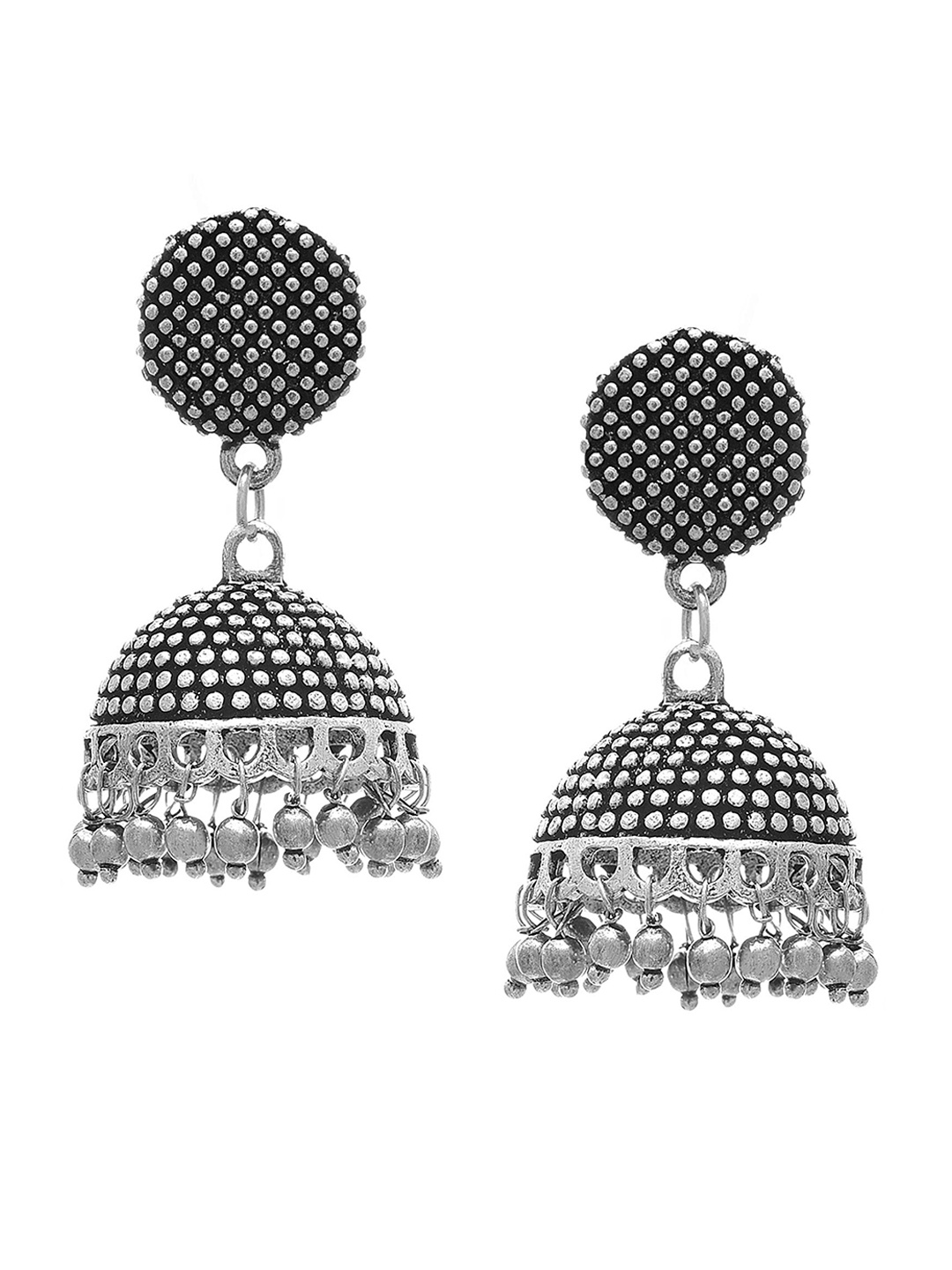 

Crunchy Fashion Silver-Plated Contemporary Drop Jhumkas