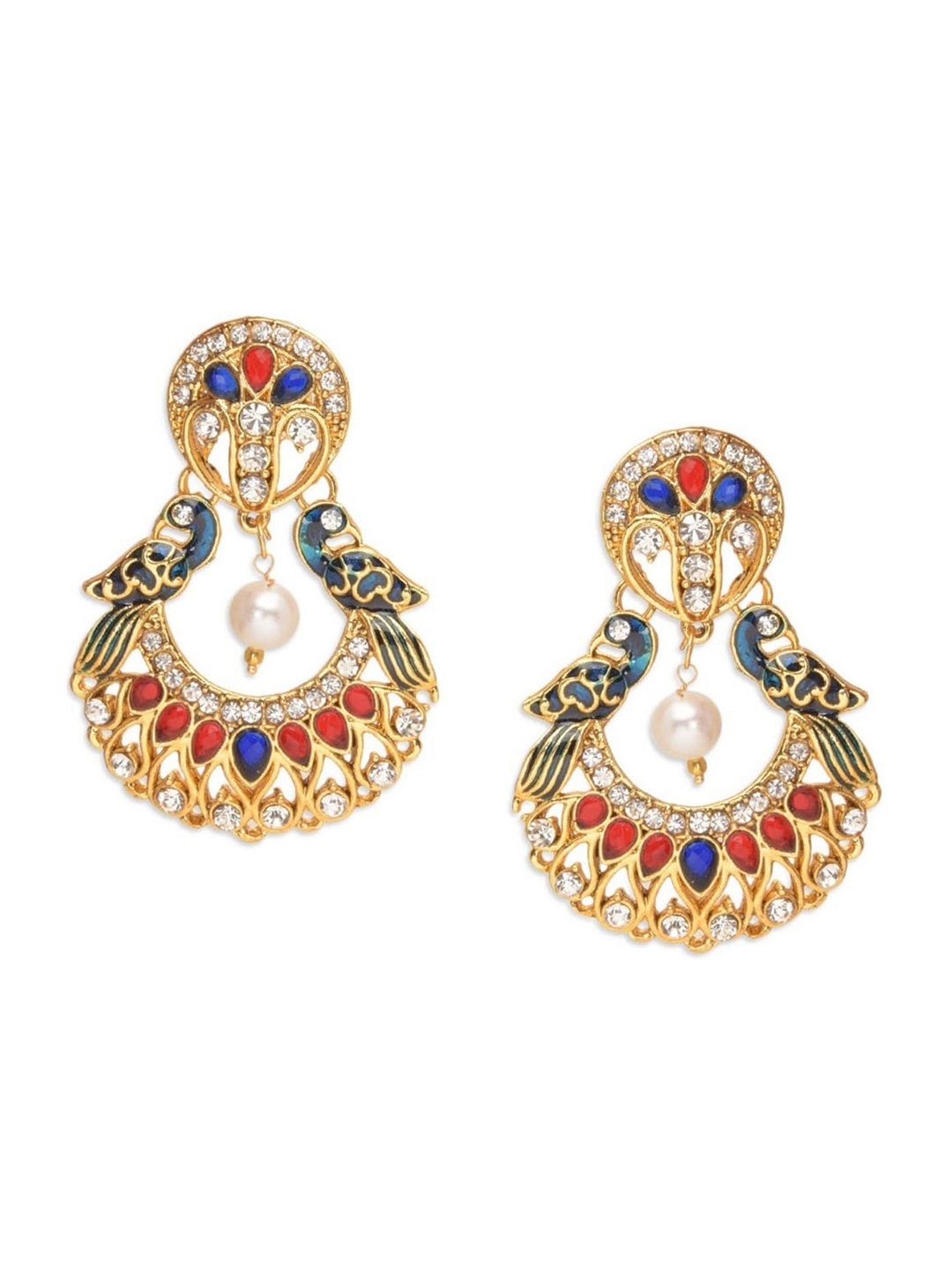 

Crunchy Fashion Gold-Plated Peacock Shaped Chandbali Earrings
