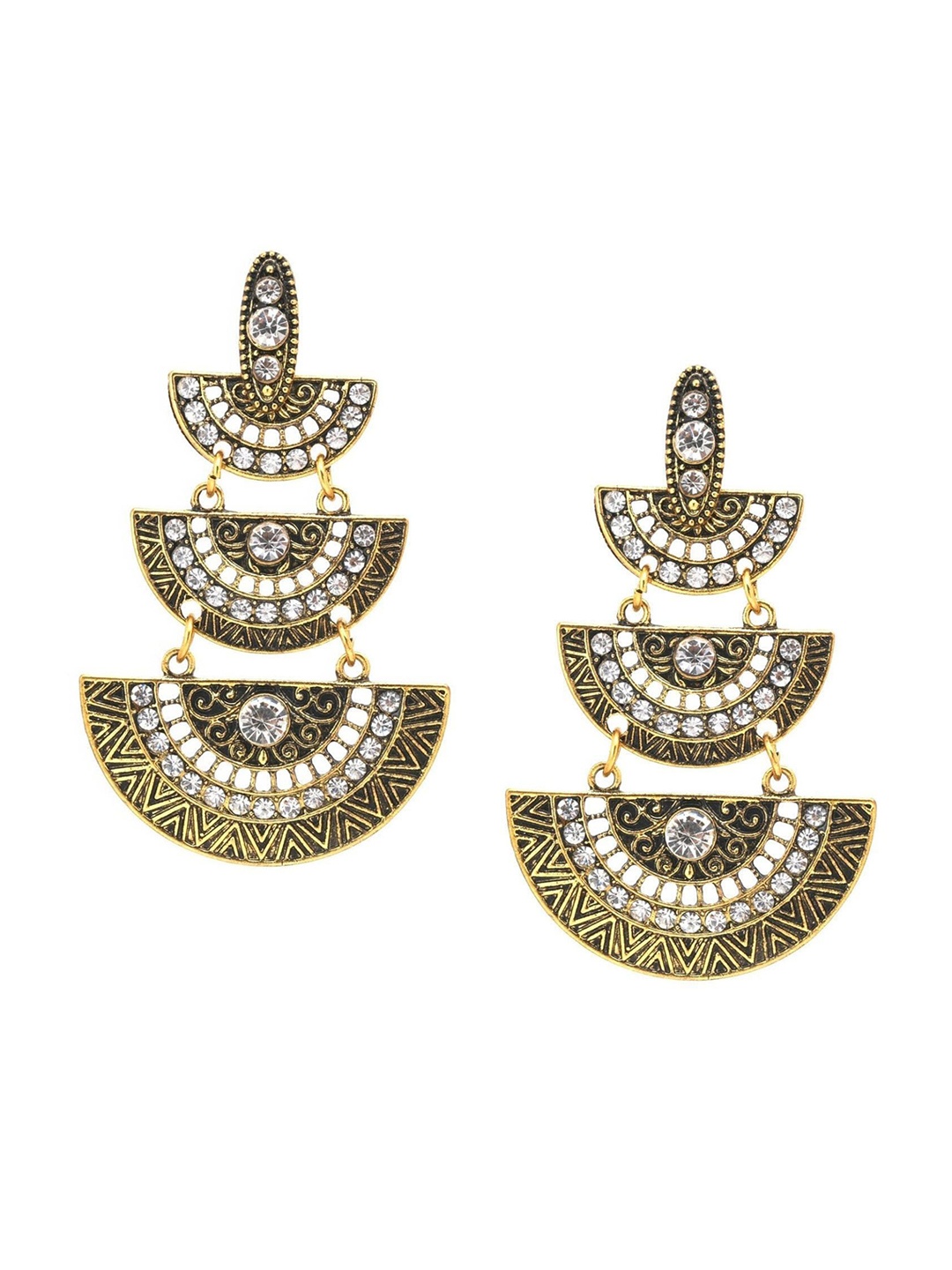 

Crunchy Fashion Gold-Plated Stone-Studded Drop Earrings