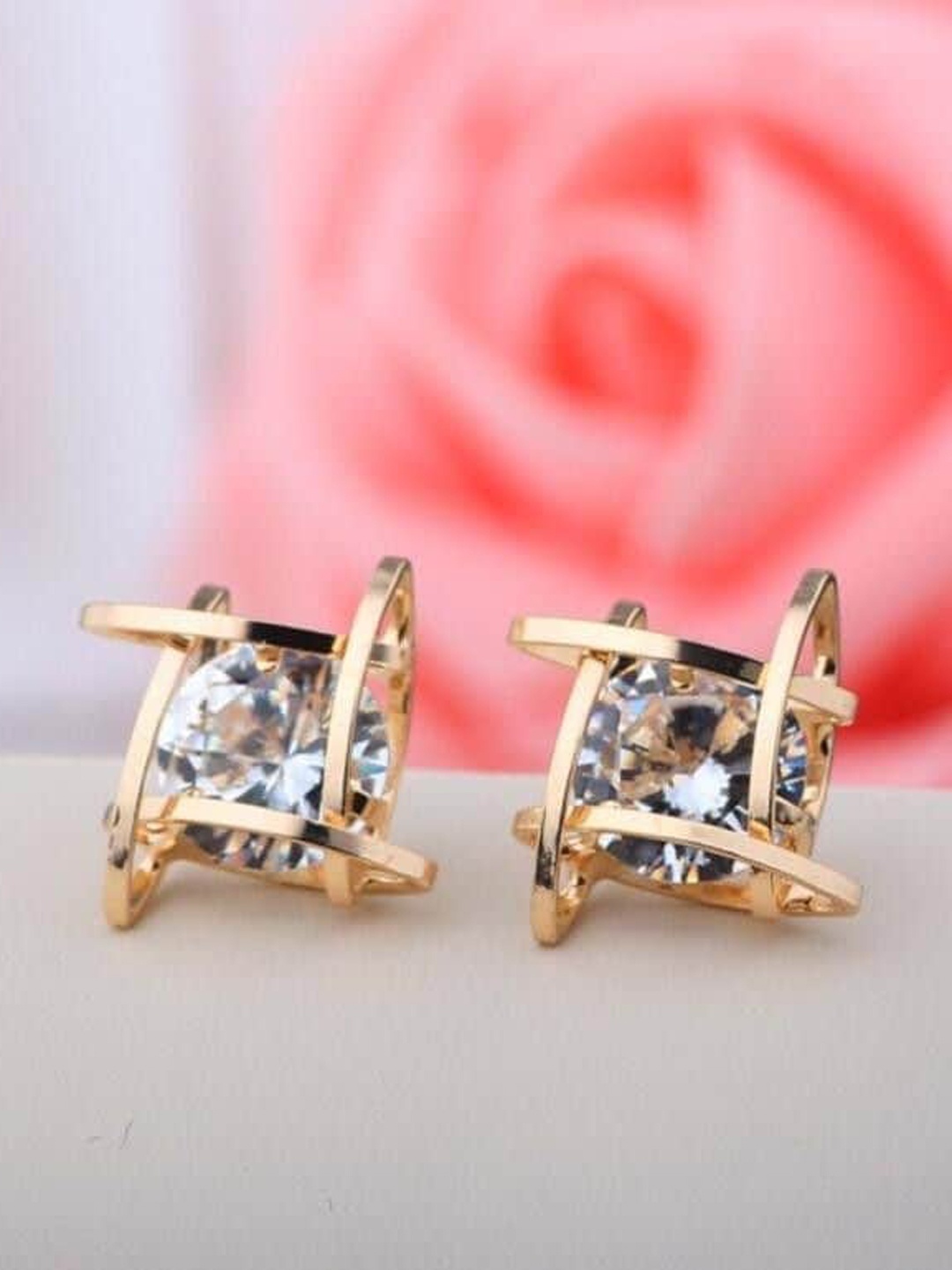 

Crunchy Fashion Gold-Plated Stone Studded Square Studs Earrings