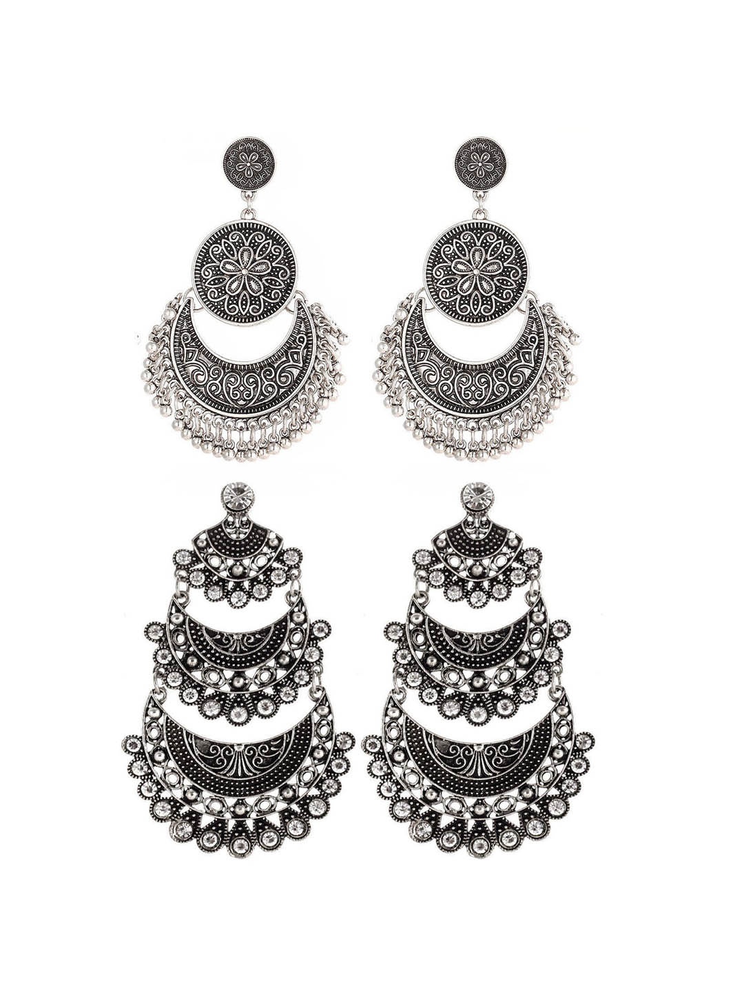 

Crunchy Fashion Pack Of 2 Silver-Toned Chandbalis Earrings