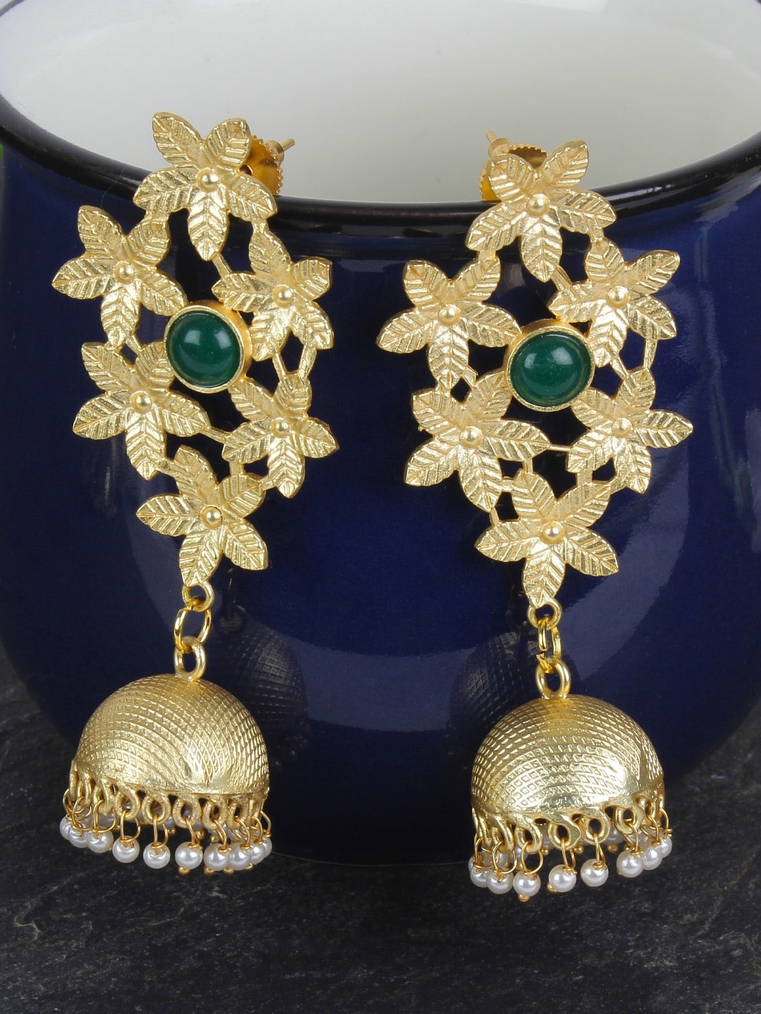 

Crunchy Fashion Contemporary Jhumkas Earrings, Green