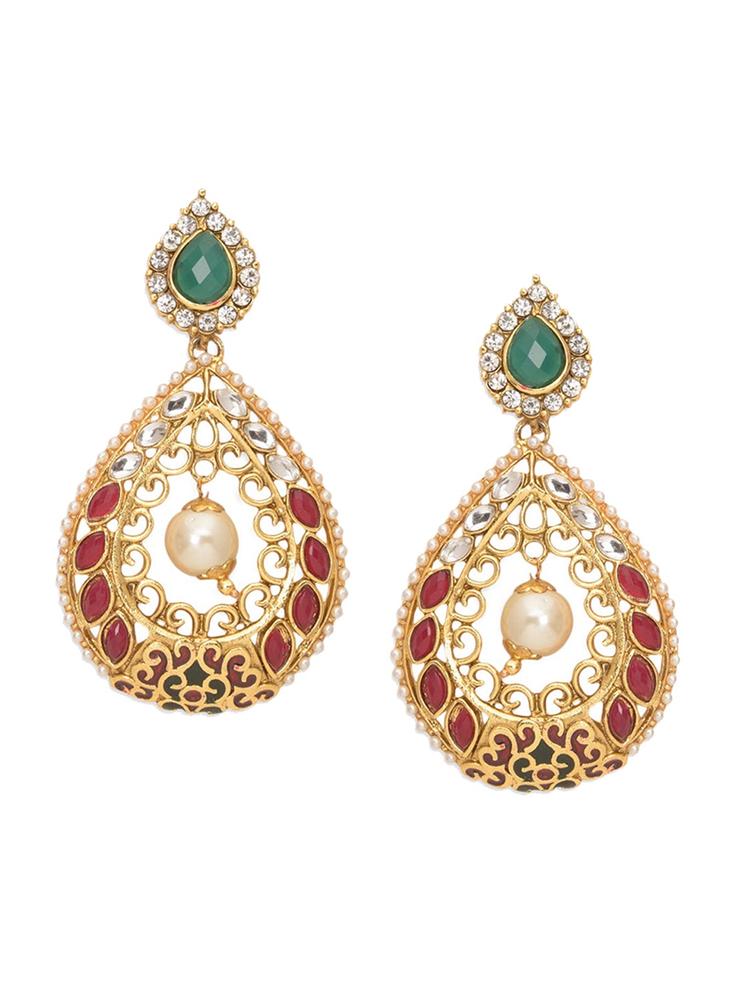 

Crunchy Fashion Artificial Stones Studded Drop Earrings, Gold