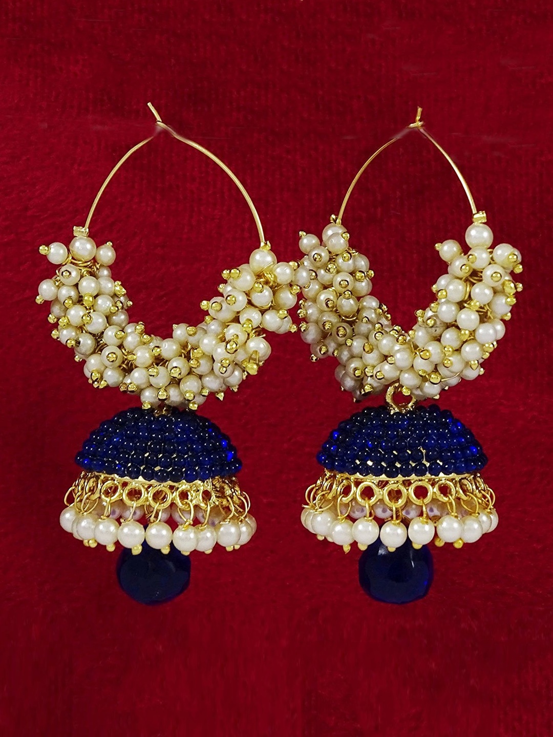 

Crunchy Fashion Gold-Plated Contemporary Jhumkas Earrings, Blue