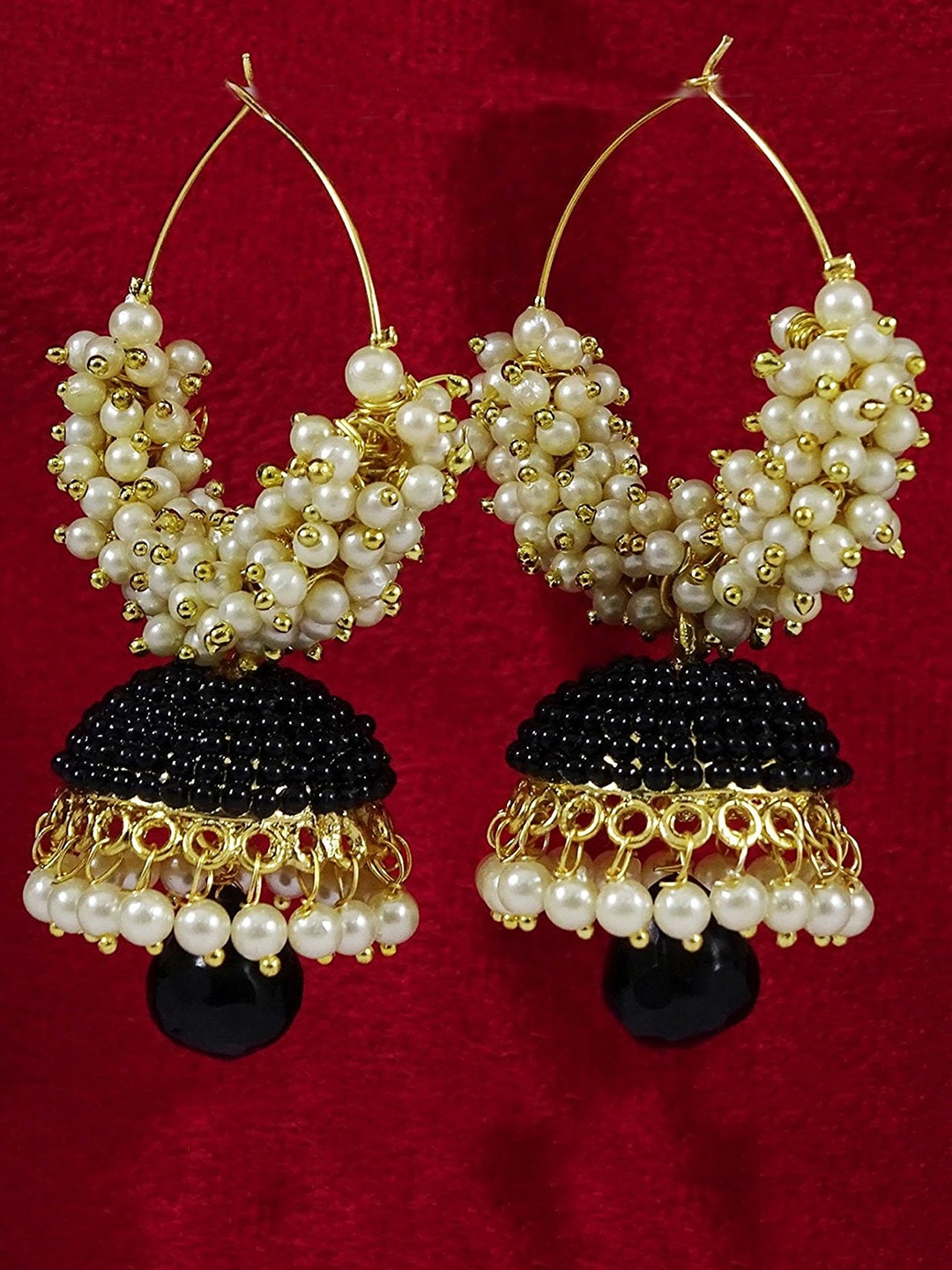 

Crunchy Fashion Gold-Plated Dome Shaped Beaded Jhumkas Earrings
