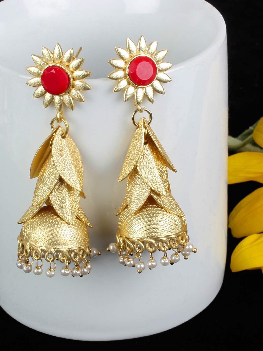 

Crunchy Fashion Gold-Plated Dome Shaped Jhumkas Earrings