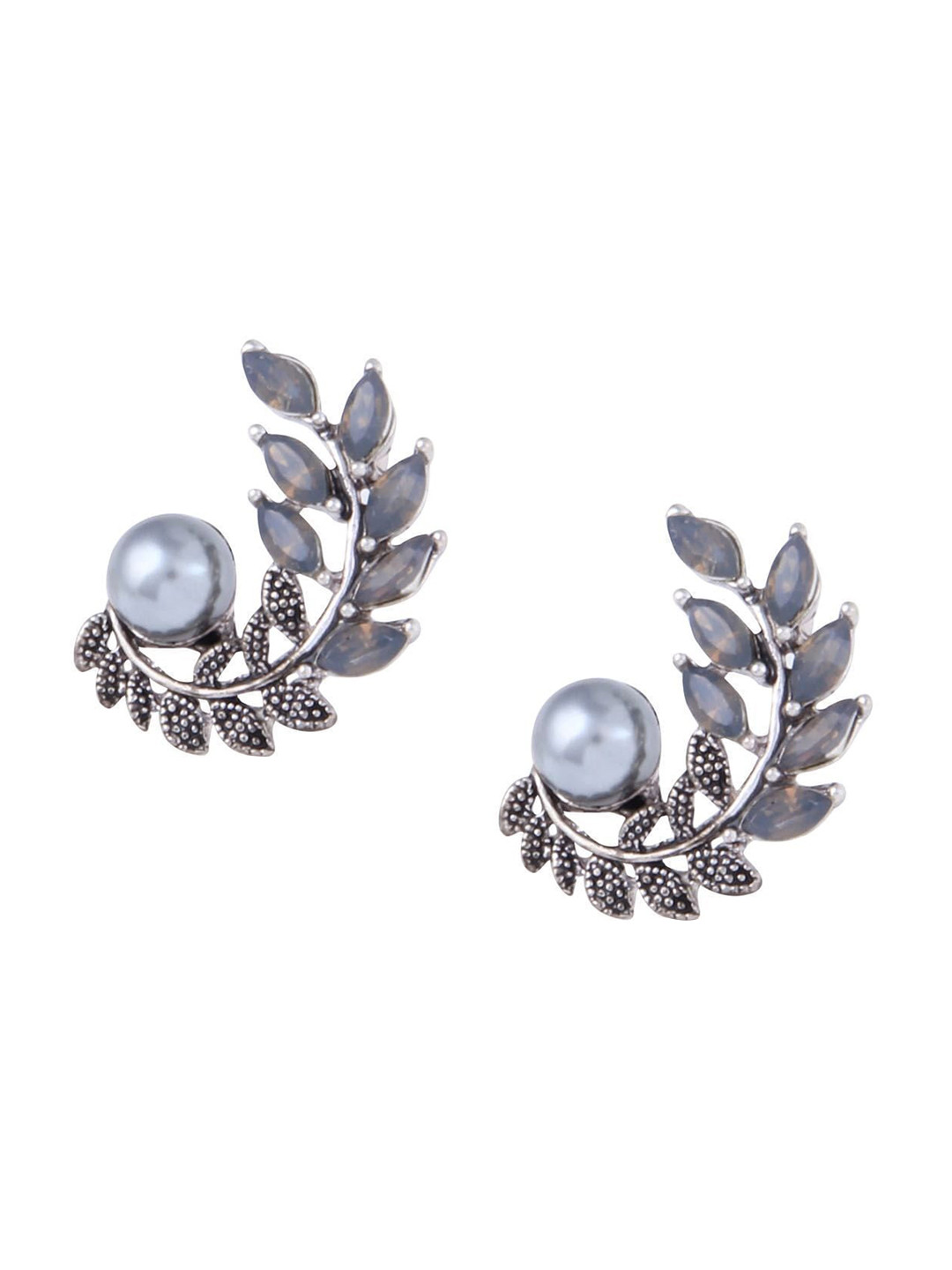 

Crunchy Fashion Rhodium-Plated Lead Shaped Studs Earrings, Grey