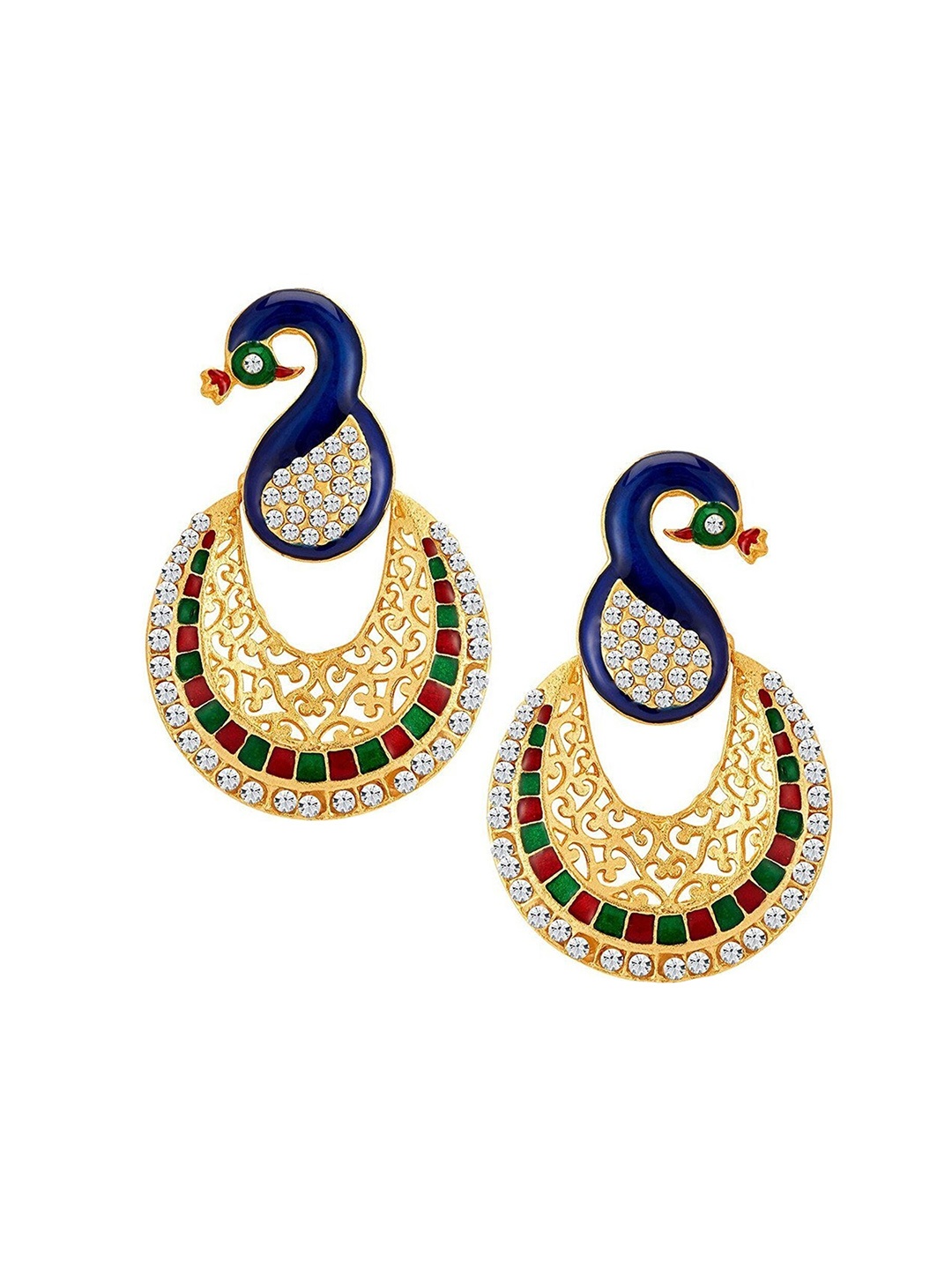 

Crunchy Fashion Gold-Plated Peacock Shaped Chandbalis Earrings