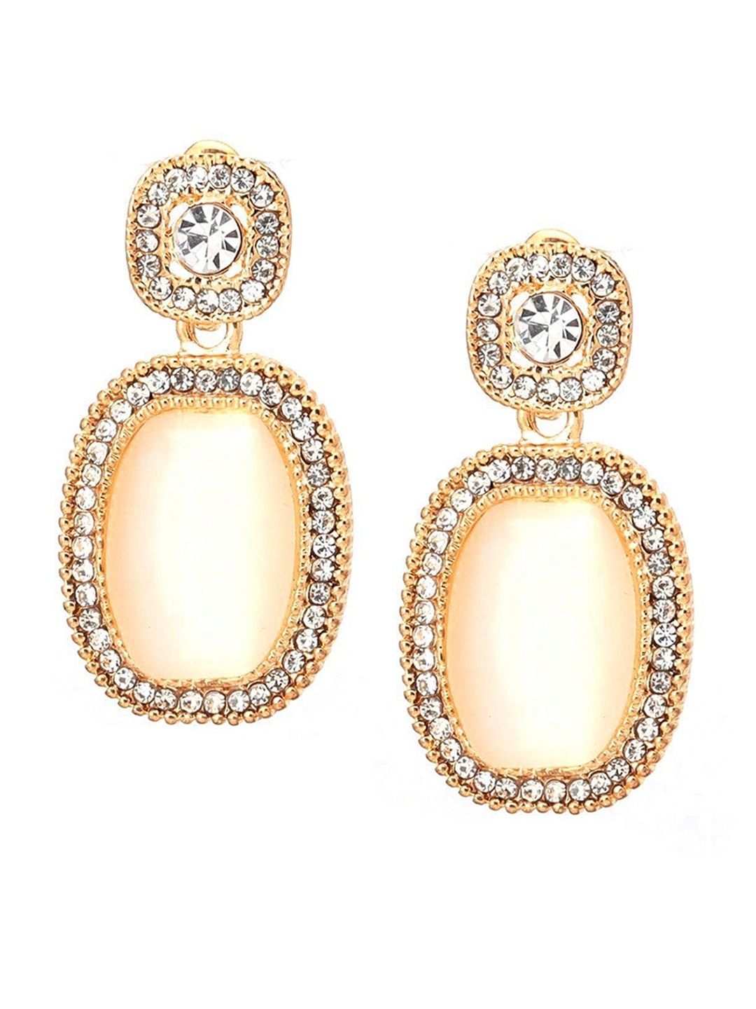 

Crunchy Fashion Gold-Plated Stone-Studded Diamond Shaped Drop Earrings