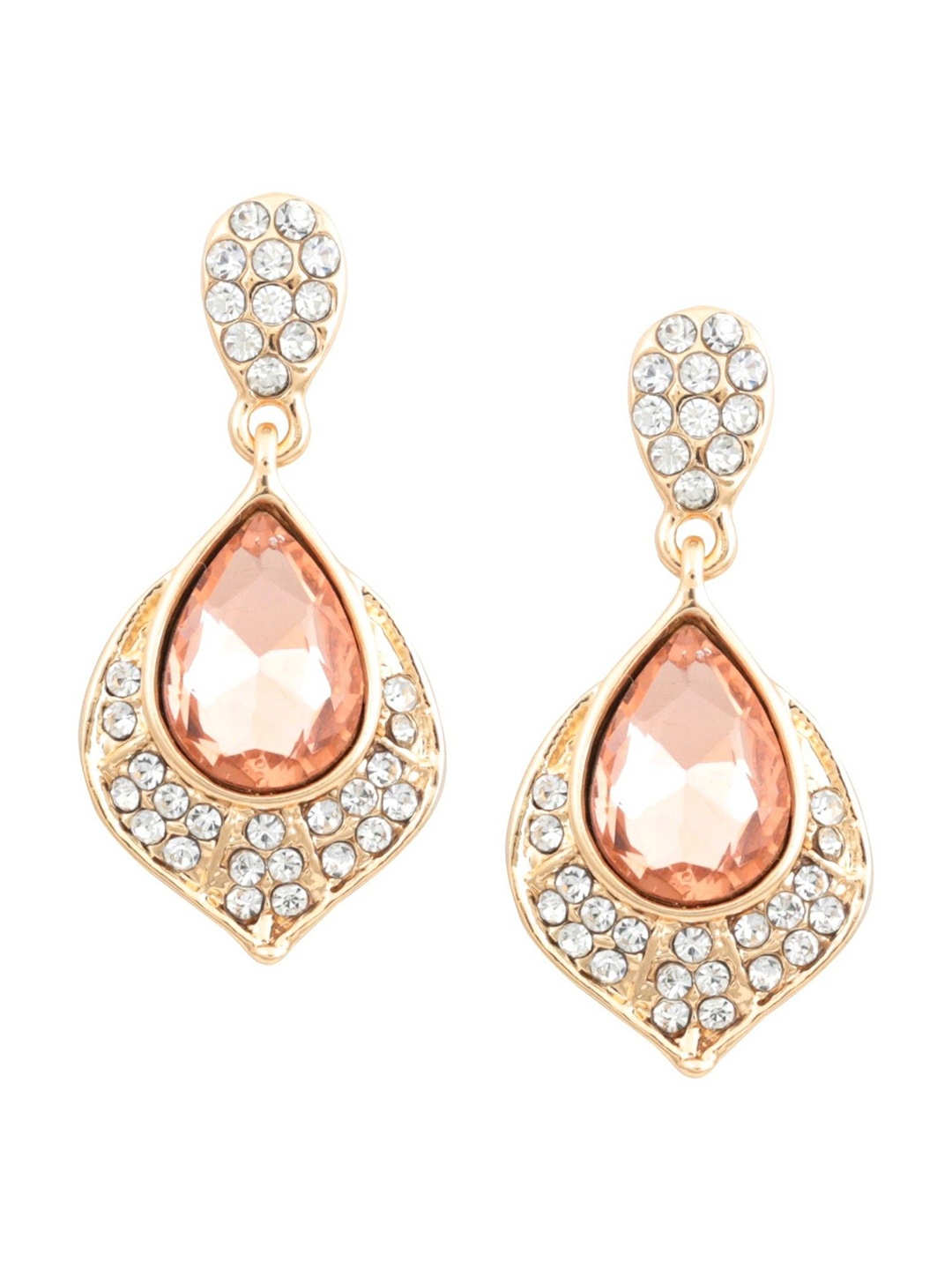 

Crunchy Fashion Rhodium-Plated Teardrop Shaped Drop Earrings, Gold
