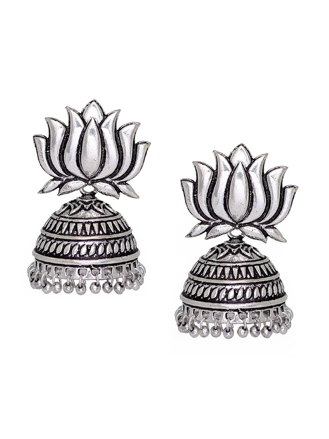 

Crunchy Fashion Silver Plated Dome Shaped Jhumkas