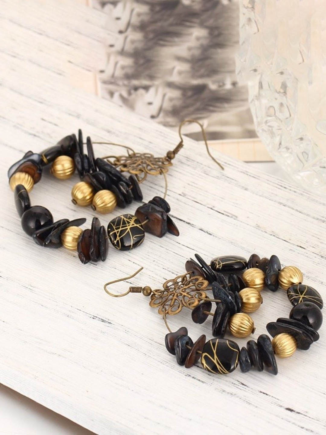 

Crunchy Fashion Gold-Plated Beaded Contemporary Drop Earrings