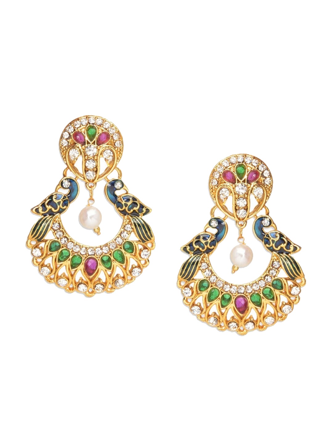 

Crunchy Fashion Peacock Shaped Chandbalis Earrings, Gold