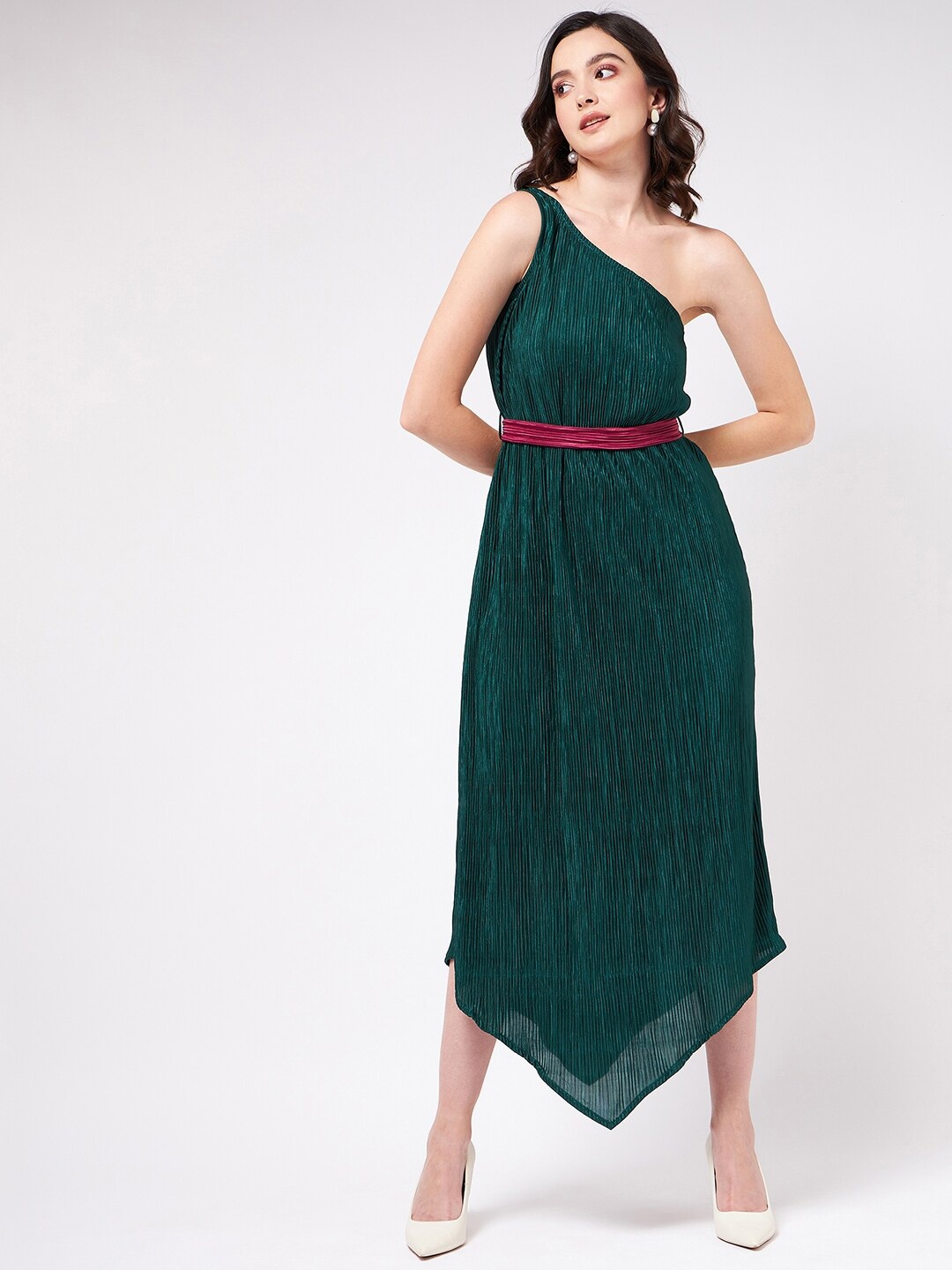 

Zima Leto Pleated One-Shoulder Maxi Dress, Green