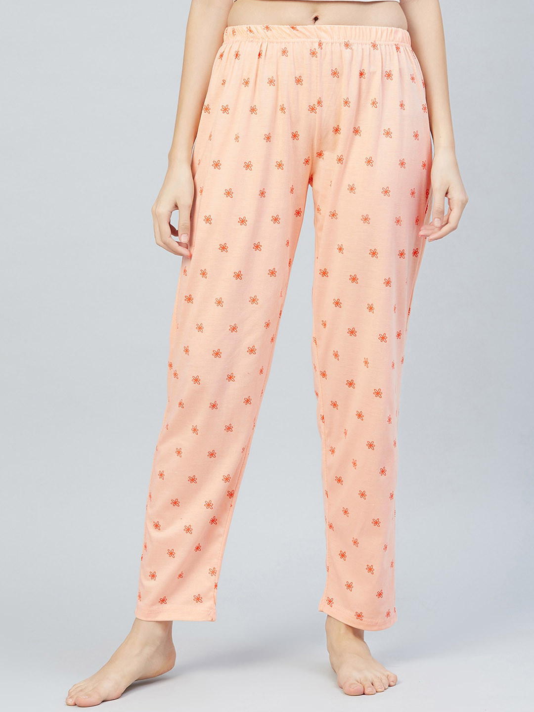 

The Snug Studio Women Floral Printed Straight Cotton Lounge Pants, Peach