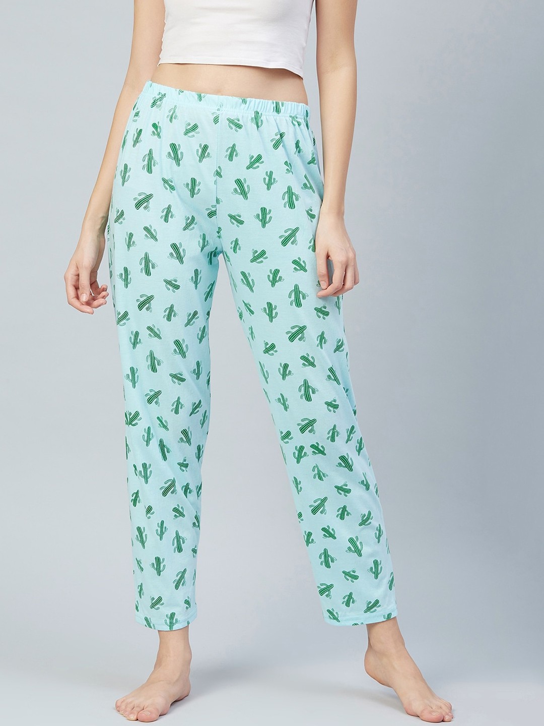 

The Snug Studio Women Cactus Printed Straight Lounge Pants, Blue