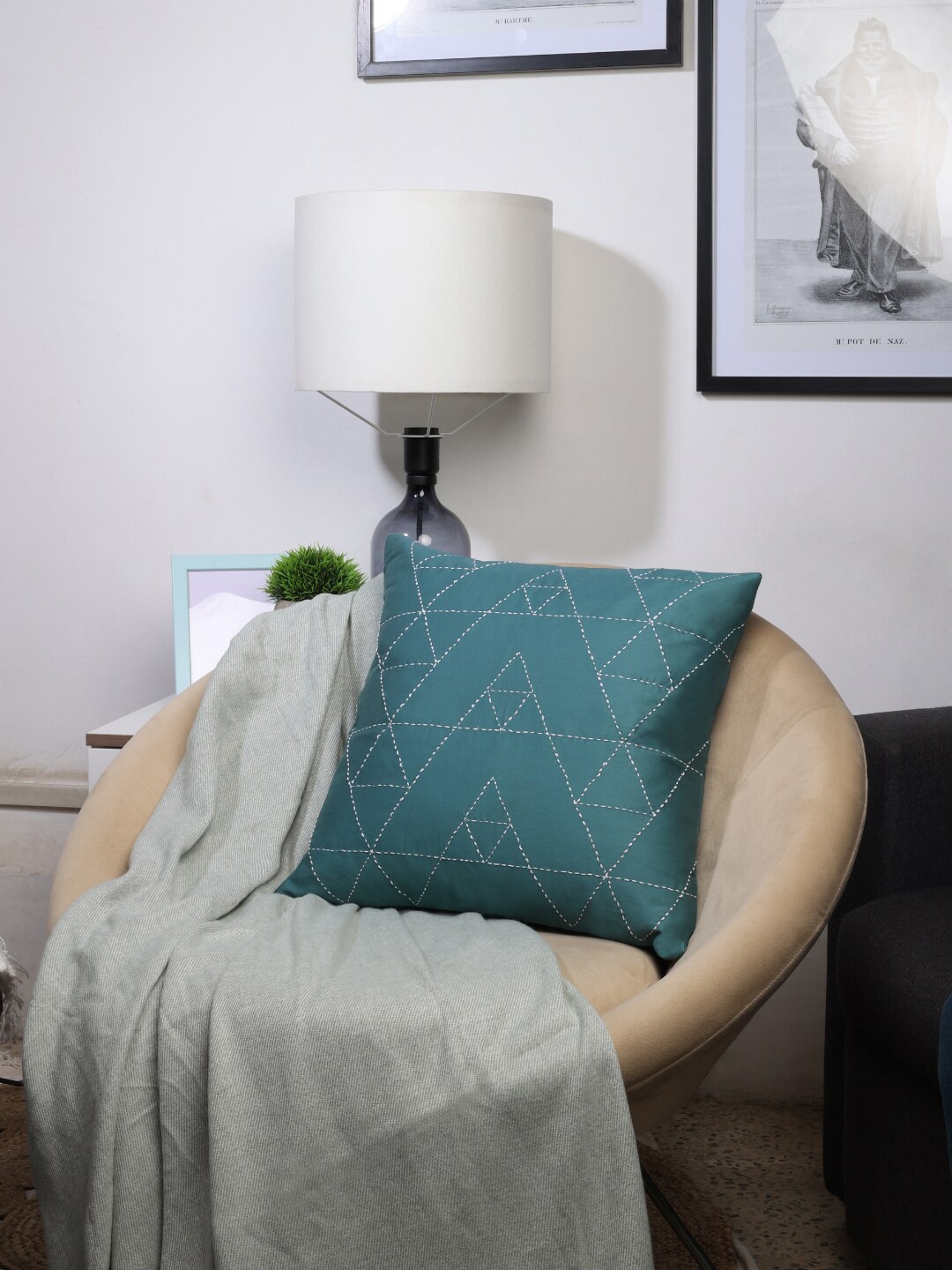 

Spun by Welspun Spun Teal Geometric Cotton Square Cushion Cover